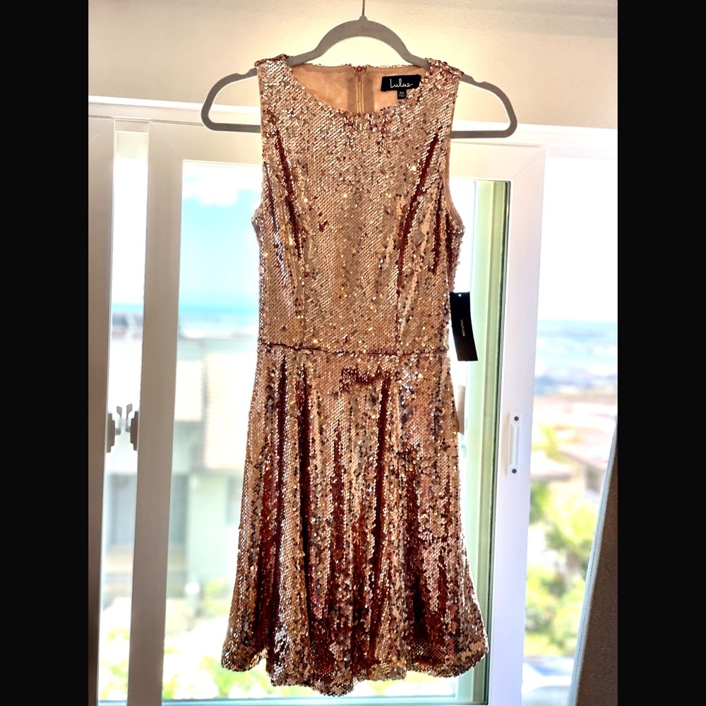 Lulu’s sequin skater dress - gold - size xs